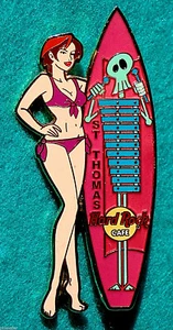 ST THOMAS SUMMER SURFBOARD GIRL SERIES XYLOPHONE SKELETON Hard Rock Cafe PIN LE - Picture 1 of 1