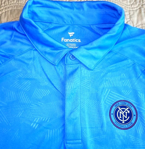 NEW FANATICS, MEN'S SIZE XL, NEW YORK CITY FC LIGHT BLUE POLY POLO, MSRP $39.99! Cover