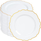 100 PCS Gold Dinner Plastic Plates - 10.25 Inch White & Gold Plastic Plates for 