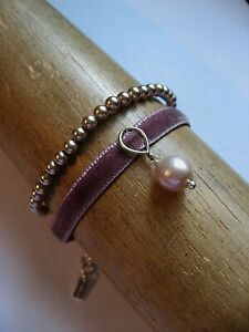Chan Luu Bracelet Duo - Baroque Pearl on Velvet + Tiny Copper Pearl Stretch NWT 