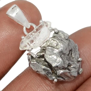 Natürlicher Meteorit Campo del Cielo & Herkimer Diamant 925 Silber Anhänger CP65724 - Bild 1 von 1