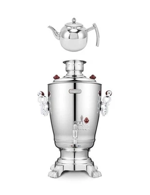 RUKAUF Elektro Samovar Imperia Tula 3,2 L Samowar + Edelstahl Teekanne mit Sieb 1 Liter