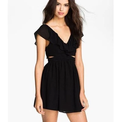 Vestido Keepsake Talla XS Negro Recorte Mini Volantes Manga Fiesta Noche Coqueta Foto 1 de 4