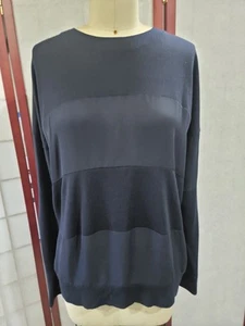 Theory Womens Crew Neck Long Sleeve Pullover Sweater Top Navy Size L Silk Wool - Picture 1 of 8