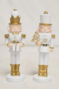 2x Nussknacker Dekofigur | weiß gold | Weihnachtsfigur Figur Advent | 15,5 cm - Bild 1 von 1