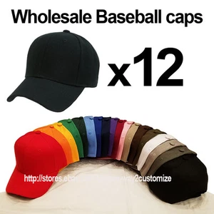 WHOLESALE LOT 12 Plain Blank Solid Plain Baseball caps hats adjustable - Picture 1 of 20