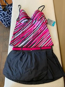 Women Tankini Sets 2 pc Swimsuit Bathing Suit Swimwear Small Gray Hot Pink NEW - Picture 1 of 8
