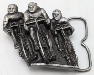 VINTAGE 1979 Bike Racing THREE BICYCLISTS SPORTS Tour De France BERGAMOT BUCKLE - Picture 1 of 4
