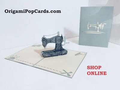 ОРИГАМИ POP CARD Серебряный серый швейная машина 3D счастливый день матери всплывающие карты - Изображение 1 из 4