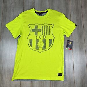 Nike FC Barcelona FCB T-Shirt Size L Slim Fit High Viz Green NEW