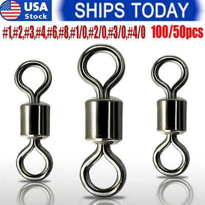 100/50x Rolling Barrel Swivel 42-330lb Fishing Swivels Solid Ring #1-#8,1/0-6/0 - Image 1 of 4
