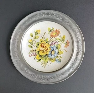Keramik floral bemalter Teller im Zinnring - Wandbehang signiert Sammlerstück - Bild 1 von 13