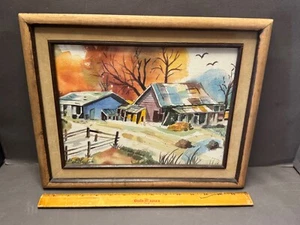 D. TAYLOR SIGNED FARM FARMHOUSE SHED WATERCOLOR FRAMED PAINTING VTG ART - Picture 1 of 7