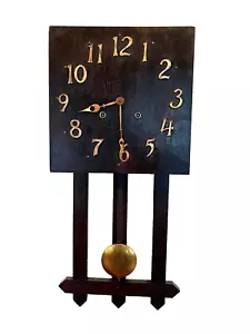 Antique Oak Mission Clock Wall Ingraham 8 Day Gong and Bell Strike Works - Picture 1 of 9
