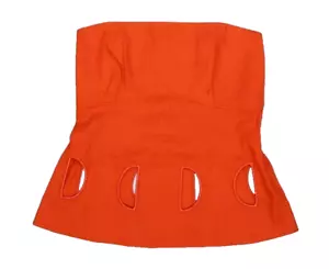 Tanya Taylor Ebba Linen Blend Bandeau Top Blood Orange Sleeveless Womens 10 - Picture 1 of 8