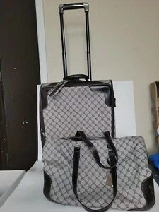 Ralph Lauren Jacquard 2 Piece Set Monogram Rolling Luggage Suitcase Bag Canvas - Picture 1 of 23