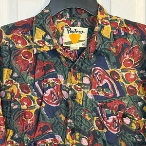Protest Vintage 100 Silk Button Up Abstract Print Short Sleeve Shirt Mens Size M - Picture 1 of 6
