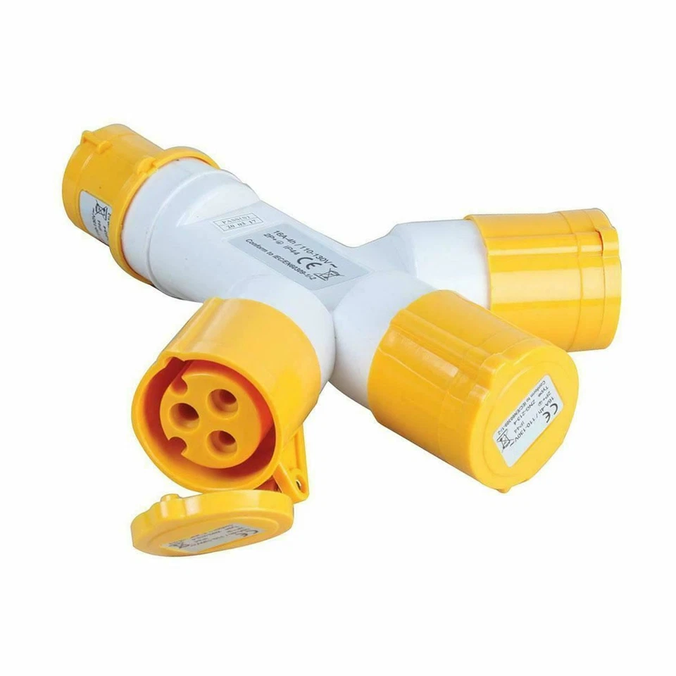 3 Way Y Splitter 110V 16A IP44 Rated Industrial Work Construction Building Site - Image 1 of 1