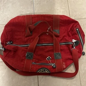 Vintage Kipling Large Duffle Bag Travel Y2K Nylon Zip Hunter Red Weekender - Picture 1 of 17