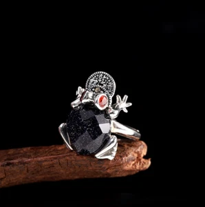 I03 Anello Rana Con Avventurina Replica Antico Moneta Argento 925 Regolabile - Foto 1 di 4