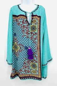 Hemant And Nandita Multi Color Silk Sheer Tunic Mini Dres Size Large - Picture 1 of 11