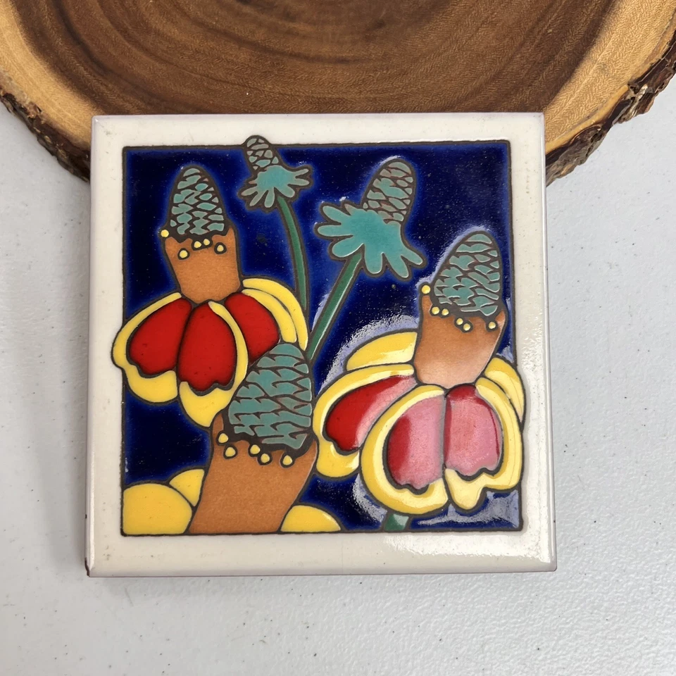 Masterworks Handcrafted Ceramic Art Tile Floral - Image 1 of 4