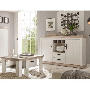 Anrichte & Couchtisch Wohnzimmer Set Landhaus weiß Sideboard Highboard Kommode  - Bild 1 von 5
