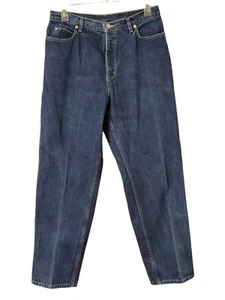LANDS END Womens 14 100% Cotton High Rise Straight Leg Jeans Dark Wash Mom - Picture 1 of 8