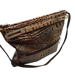 Bolso de mano Due Fratelli Canadá genuino cocodrilo en relieve de cuero marrón correa para el hombro - Imagen 1 de 8