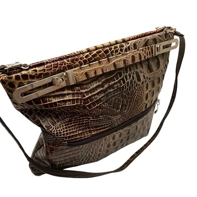 Bolso de mano Due Fratelli Canadá genuino cocodrilo en relieve de cuero marrón correa para el hombro Foto 1 de 4