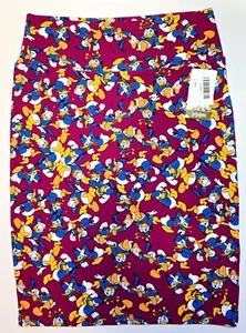 LuLaRoe Disney Cassie Pencil Skirt Donald Duck Large Burgundy (Fits 14-16) NWT - Picture 1 of 10