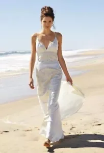 Vtg Y2k Nicole Miller Cream 100% Silk Wedding Dress Beaded Size 14 Train $2600 - Picture 1 of 10