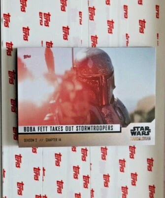 2020 TOPPS NOW THE MANDALORIAN BOBA FERTR TAKES OUT STORMTROPPERS CARD 28 - Image 1 of 2