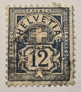 Switzerland Stamp Scott #117 - A19 12c ultra - Used - VF - Granite paper- 1905 - Picture 1 of 2