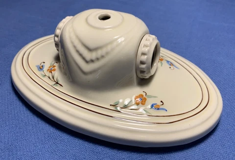 Antique Porcelier 2 Socket Flush Mount Porcelain Floral Light Fixture Art Deco Cover