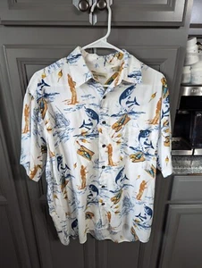 Vtg Munsingwear Shirt Mens Hawaiian Fishing Pocket Button Up Rayon Shirt - Picture 1 of 4