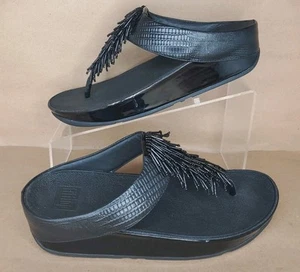 FitFlop Cha Cha Toe-Post Sandals Black Sz 8 - Picture 1 of 6