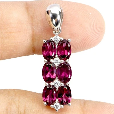 925 Sterling Silver Pendant Oval Rhodolite Garnet 6x4mm Natural Gemstone Jewelry - Image 1 of 4