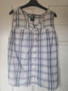 Mantaray Size 16 Cotton sleeveless top White checked pattern Blue Debenhams - Picture 1 of 4