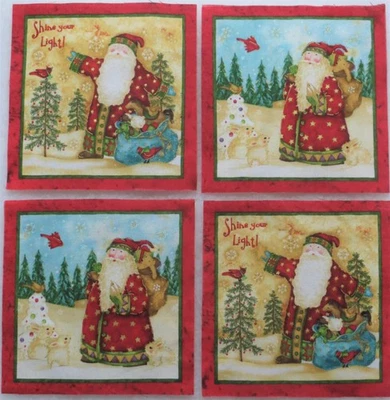 Christmas Santa Fabric Shine Your Light Snowman 4 Quilt Blocks 5.125" x 5.25" PQ - Image 1 of 3