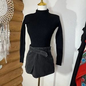We The Free People Skort Black Denim Mini Skirt Shorts Size 27 - Picture 1 of 9