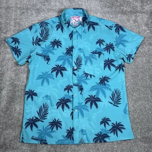 Retro Rifle Shirt Men's XL Blue Vice City GTA Button Up Hawaiian Short Sleeve - Picture 1 of 8