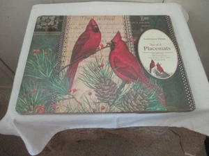 4 SHEFFIELD HOME CARDINAL BIRDS CHRISTMAS PLACEMATS NEW 16x12" NIP SEALED - Picture 1 of 3