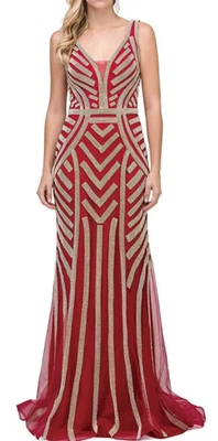 Dancing Queen 2391 - Geometric Beaded Long Gown NEW WITH TAG SIZE SMALL - Image 1 of 4