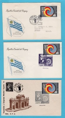URUGUAY 3 FDC's stamps on stamp España 1975 - Image 1 of 2