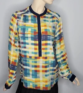 Bcbgmaxazria Marteena Color Block karierte Langarm Bluse Größe L - Bild 1 von 8