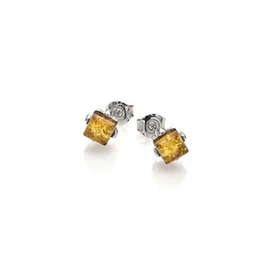 Ohrringe mit quadratischem Honig-Bernstein, 925 Silber - Bild 1 von 1