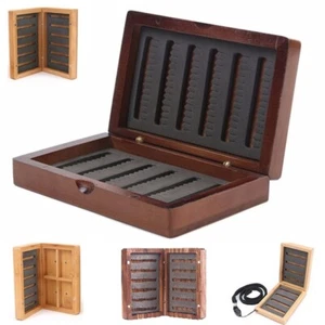 Natural Wooden Fly Fishing Box Case Double Side Foam Insert - Picture 1 of 13