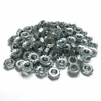 NO BRAND (PKG of 100) 10-32 Keps Nut, K-Lock, Zinc Plated Steel, 3/8" Flats