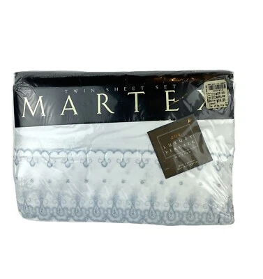 Vintage Martex Danielle Lace Blue Luxury Percale Twin Sheet Set NEW OLD STOCK - Image 1 of 4